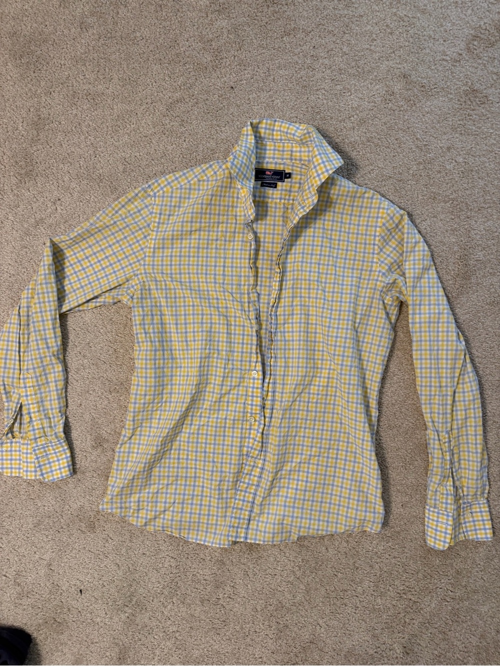 Vineyard Vines Yellow and Blue Check Cotton Button-Down